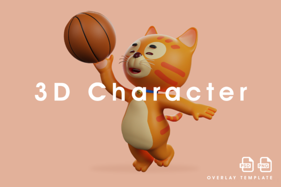 3D Cat Cartoon Design Playing Basketball